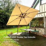PURPLE LEAF Double Top 9 / 10 / 11 / 12 ft Square Aluminum Sun Umbrellas in Wood Color