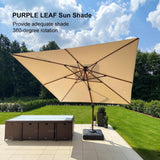 PURPLE LEAF Double Top 9 / 10 / 11 / 12 ft Square Aluminum Sun Umbrellas in Wood Color