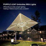 PURPLE LEAF Square Cantilever Umbrella with Base, Outdoor Umbrellas with Lights