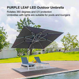 PURPLE LEAF Square Cantilever Umbrella with Base, Outdoor Umbrellas with Lights