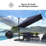 PURPLE LEAF Lateral Tilt Patio Umbrella with Base, 360° Swivel Cantilever Umbrella with Stand