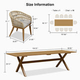 PURPLE LEAF Modern Outdoor Dining Table with 6/8/10 Seats, All-Weather Aluminum Table and Rattan Chairs with Cushions, Champagne
