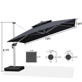 PURPLE LEAF Large Square Patio Cantilever Umbrella With Base for Garden Pool Porch
