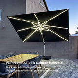 PURPLE LEAF Rectangular Cantilever Umbrella with Base, Outdoor Umbrellas with Lights