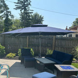 PURPLE LEAF Rectangular Cantilever Umbrella with Base, Outdoor Umbrellas with Lights