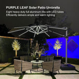 PURPLE LEAF Round Solar Lighted Cantilever Umbrella Outside Patio Umbrella with Lights