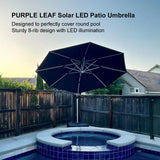 PURPLE LEAF Round Solar Lighted Cantilever Umbrella Outside Patio Umbrella with Lights