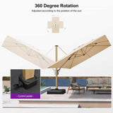 PURPLE LEAF Wood Grain Patio Umbrella with Base, Large Cantilever Umbrella for Garden