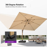 PURPLE LEAF Wood Grain Patio Umbrella with Base, Large Cantilever Umbrella for Garden
