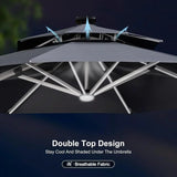 PURPLE LEAF Round Solar Lighted Cantilever Umbrella Outside Patio Umbrella with Lights