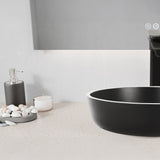 Allegro Series 17 in. L x 17 in. W Round Bathroom Vessel Sink in Matte Black Finish Glass with Chrome Pop-Up Drain