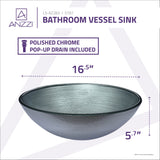 Posh Series 17 in. Round Bathroom Vessel Sink with Stain-Resistant Non-Porous Surface in Brushed Silver Finish Glass