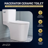 ANZZI Nesso 1.6 GPF Upflush Macerating Toilet System, Comfort Height, Soft-Close Lid, Powerful 0.8 HP Pump (26 ft Vertical / 197 ft Horizontal), Multi-Fixture Capacity, White