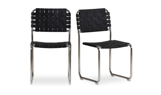 Moma Stainless Steel Dining Chair Black Leather - Set Of Two