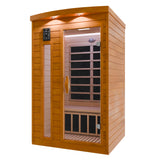 2-Person Indoor Cabin Sauna in Hemlock with Infrared Heating Panels, Tempered Glass Door, and Chromotherapy Lighting