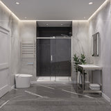 Rhodes Series 57 to 60 in. x 76 in. H Sliding Frameless Shower Door with Tsunami Guard Tempered Glass