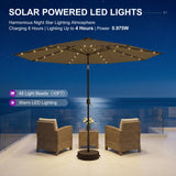 PURPLE LEAF Black Frame Tilting Market Umbrella with Lights Table Umbrella with Base Outside Patio