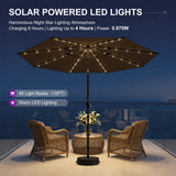 PURPLE LEAF Black Frame Tilting Market Umbrella with Lights Table Umbrella with Base Outside Patio