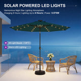 PURPLE LEAF Black Frame Tilting Market Umbrella with Lights Table Umbrella with Base Outside Patio