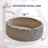 Desert Crown Series 17 in. L x 17 in. W Handcrafted Round Solid Surface Bathroom Vessel Sink in Cream Natural Stone