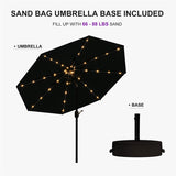 PURPLE LEAF Black Frame Tilting Market Umbrella with Lights Table Umbrella with Base Outside Patio