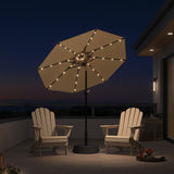 PURPLE LEAF Black Frame Tilting Market Umbrella with Lights Table Umbrella with Base Outside Patio
