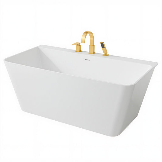 Vault Series 59 in. x 30 in. Flat Bottom Acrylic Freestanding Soaking Bathtub with Center Drain and Faucet