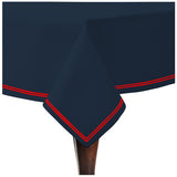 Double Embroidery Border Sateen Cotton Solid Table Cloth - Navy