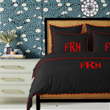 Monogram Black 400TC Cotton Small Scallop Embroidery Duvet Cover Set