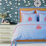 Monogram Light Blue 400TC Cotton Small Scallop Embroidery Duvet Cover Set