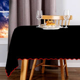 Scallop Embroidery Sateen Cotton Solid Table Cloth - Black