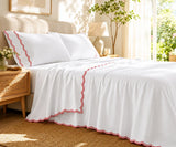 Red Scallop Embroidery Sheet Set