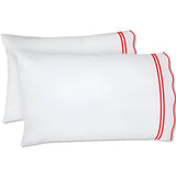 400TC Wavy Embroidery & Border Cotton Sateen Solid Pillowcases (Set Of 2)