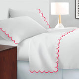 Allena 400TC Cotton Scallop Embroidery Sateen Solid Sheet Set