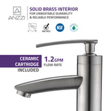 ANZZI Fifth Elegant Vessel Sink Faucet (9.2" H), Single Hole, WaterSense Certified, Rhino Alloy Solid Brass, Various Finishes