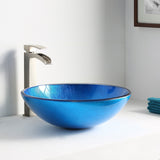 Clavier Series 17 in. Bathroom Vessel Sink with Scratch-Tough and Stain-Resistant Surface in Lustrous Blue Glass