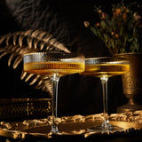 Ribbed Coupe Cocktail Glasses With Gold Rim 8 oz | Set of 2