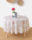 Round linen tablecloth in Pastel peonies print