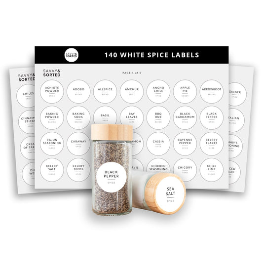 Round Spice Labels for Lids 140 Pack Minimalist