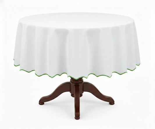 White Round Cloth Tablecloths - Scalloped Edge