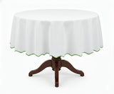 White Round Cloth Tablecloths - Scalloped Edge