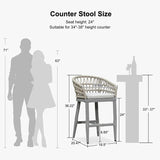 PURPLE LEAF Outdoor Bar Stools Counter Stools Rattan Bar Stools Chair with Backrest for Indoor or Outdoor, Kitchen lsland