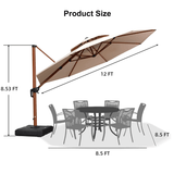 PURPLE LEAF Outdoor Garden Umbrella with Base, Cantilever Umbrellas in Wood Color