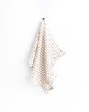 Ruffle trim linen tea towel in Striped in natural