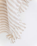 Ruffle trim linen tea towel in Striped in natural