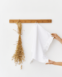 Ruffle trim linen tea towel in White