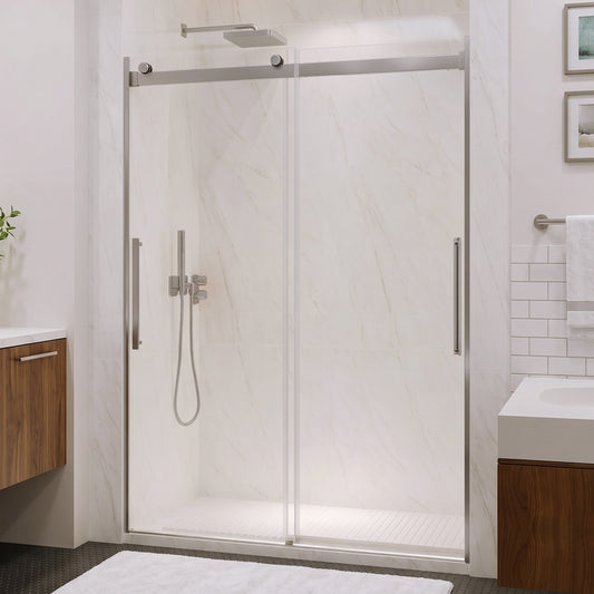 Stellar Series 51 to 54 in. x 76 in. Sliding Frameless Shower Door with Tsunami Guard Tempered Clear Glass