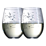 Set of 2 Zodiac Sign Wine Glasses with 2 Wooden Coasters (Sagittarius)