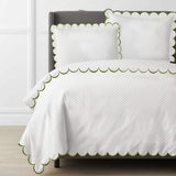 Allena 400TC Cotton Scallop Embroidery Sateen Microcheck Duvet Cover Set