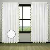 Allena Cotton Microcheck Scallop Embroidery Curtain (Set Of 2)